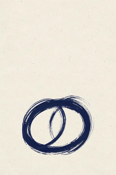 Navy Abstract Loops. Two overlapping navy brushstroke loops sit near the center of a warm, lightly textured cream field.