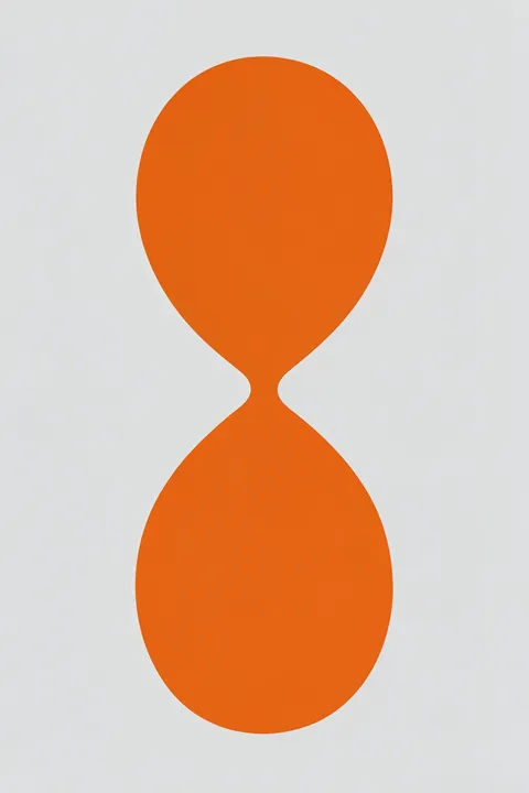 Modern Hourglass Curves. A bold orange hourglass-like curve fills a minimalist composition on a light grey background.