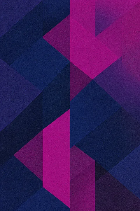 Impossible Staircase Illusion. Angular navy and vivid magenta geometric planes overlap in a grainy abstract composition.