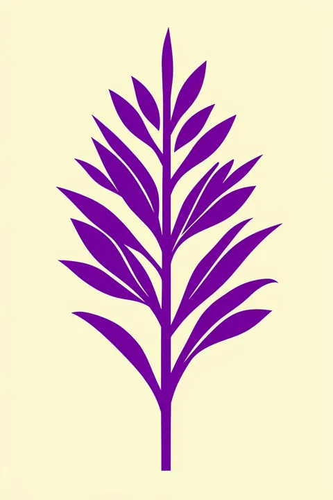 Vivid Purple Plant. A simple purple leafy plant silhouette rises against a pale yellow background.