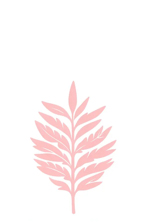 Pink Palm Leaf. A pale pink palm leaf silhouette sits centered on a clean white background.