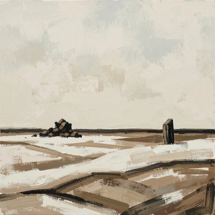 Serene Neutral Landscape. A minimal neutral-toned shoreline or open landscape is built from horizontal bands of cream, beige and charcoal.