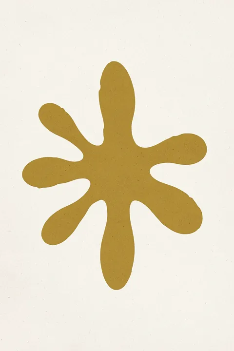 Golden Organic Shape. A single irregular ochre-gold organic shape floats on textured ivory paper.