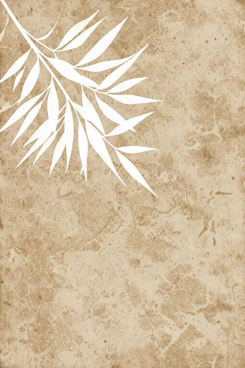 Neutral Leaf Pattern. A white leafy branch sweeps diagonally across mottled, aged beige paper.