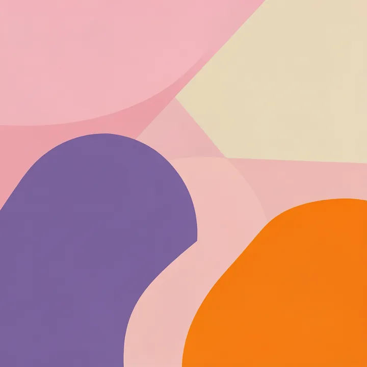 Modern Organic Colors. Soft pink, pale peach, violet and vivid orange organic shapes overlap in a modern abstract composition.
