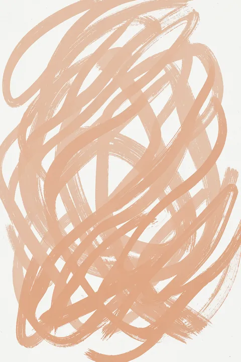 Abstract Brush Strokes 98B. Loose peach brushstrokes loop and overlap across a white field in an expressive abstract study.