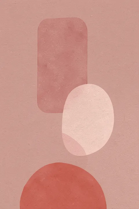 Abstraction 2. Muted rose, cream and terracotta rounded shapes overlap on a dusty pink textured background.