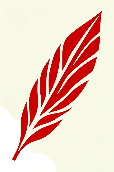Vibrant Red Leaves. A bold red leafy branch sweeps diagonally across a warm cream background.
