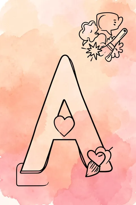 Could It Be Magic. A hand-drawn letter A, hearts and a magic wand form a playful doodle on pink watercolor.