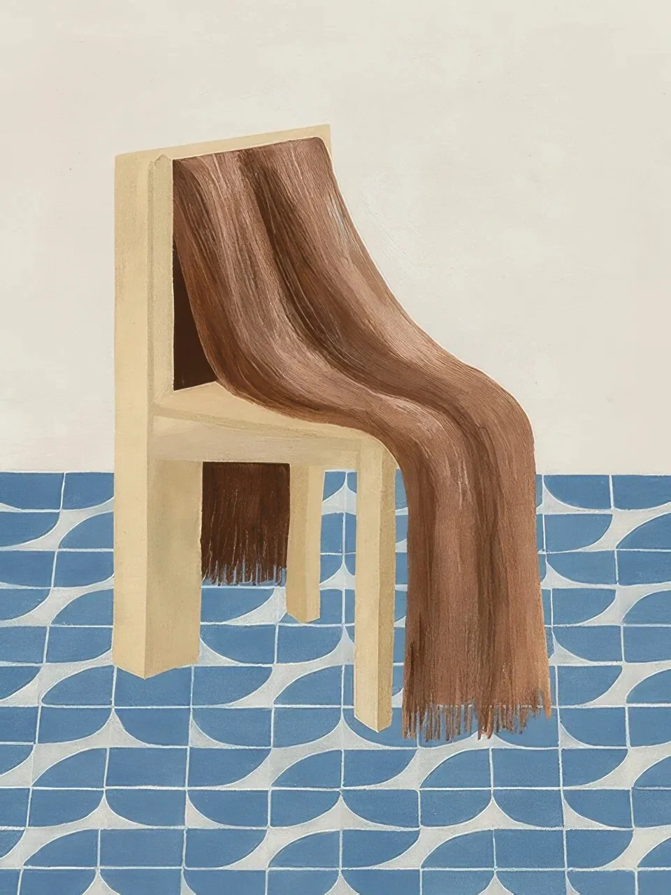 Onlly poster, Poolside Slide: A wooden slide descends toward patterned blue water, with a small figure near the pool.