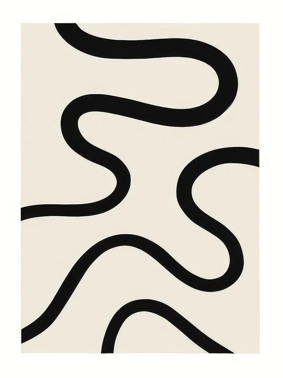 Onlly poster, Black Winding Line: A thick black line bends and loops freely across an ivory ground.