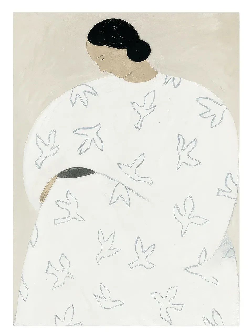 Onlly poster, Patterned White Garment: A softly drawn pale garment is covered with loose repeated line motifs.