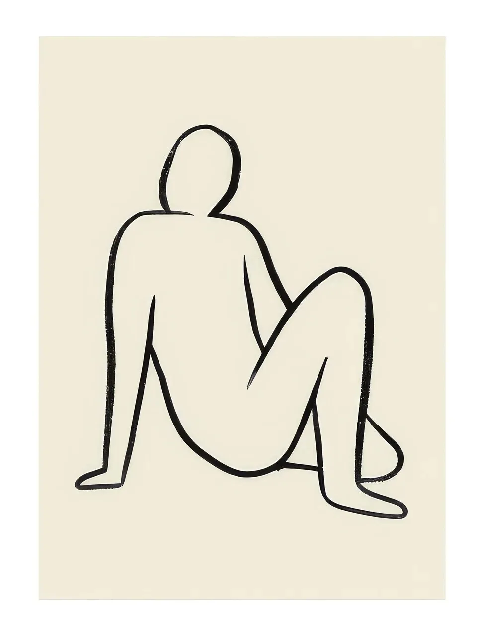 Onlly poster, Seated Figure Outline: A continuous dark contour traces a seated body on a pale neutral ground.