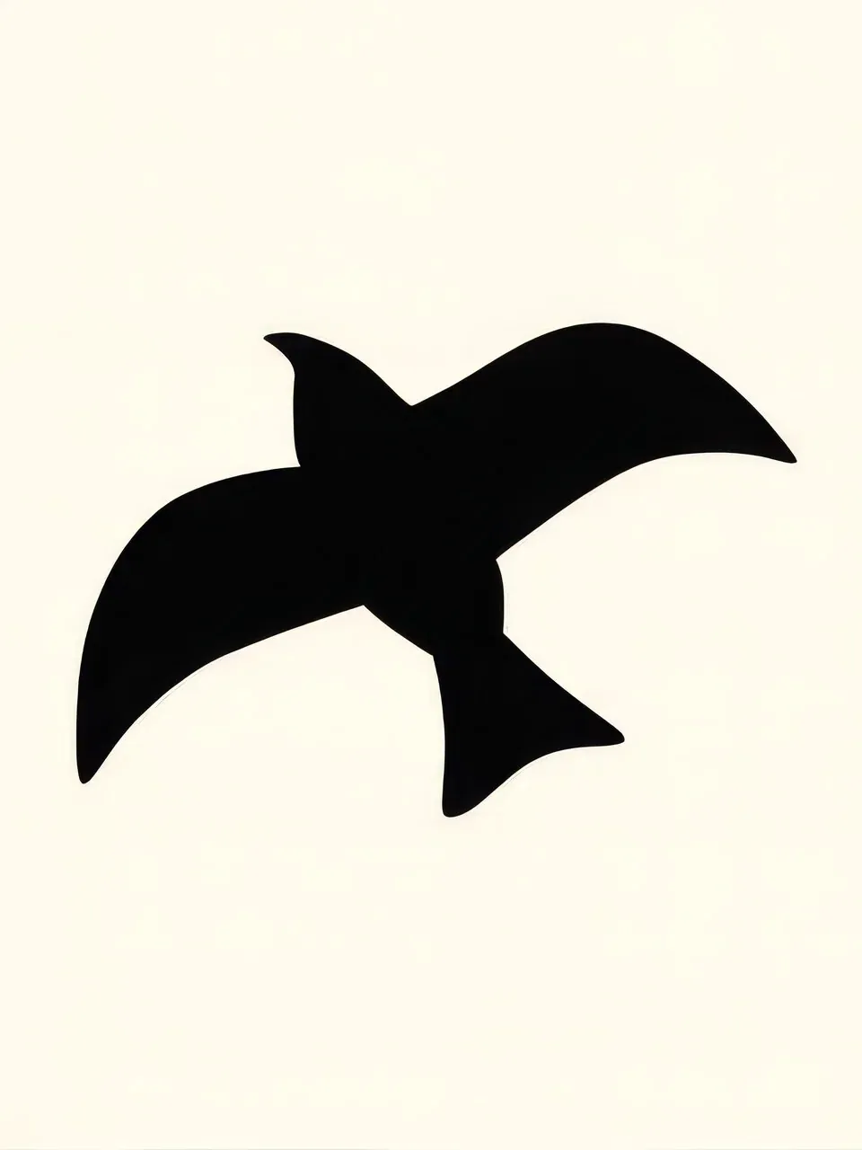 Onlly poster, Black Bird Silhouette: A small black bird in flight is isolated against a pale background.