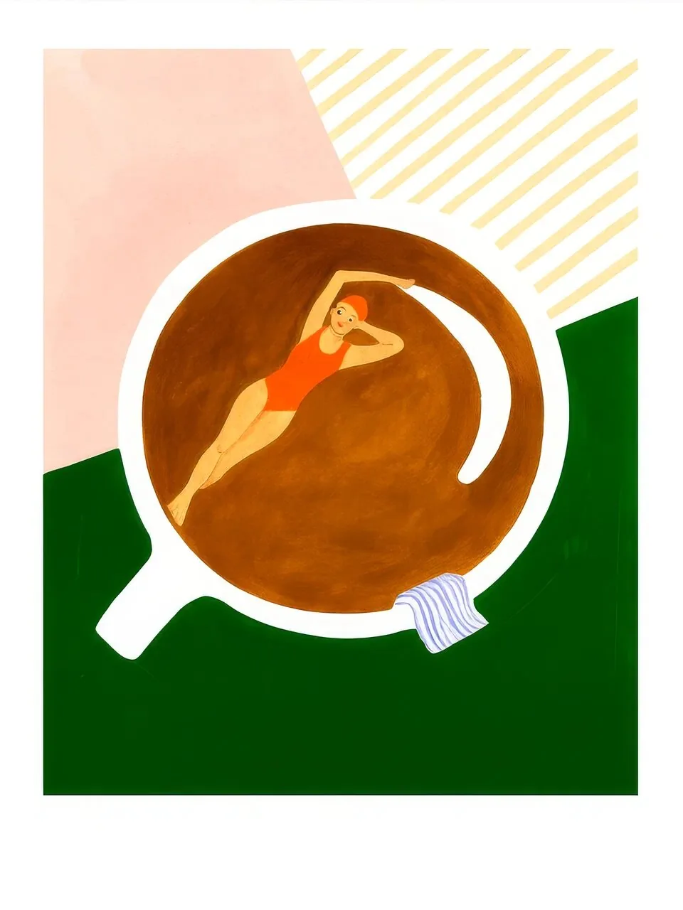 Onlly poster, Coffee from Above: A cup of dark coffee is seen from above, surrounded by a white saucer and diagonal light.