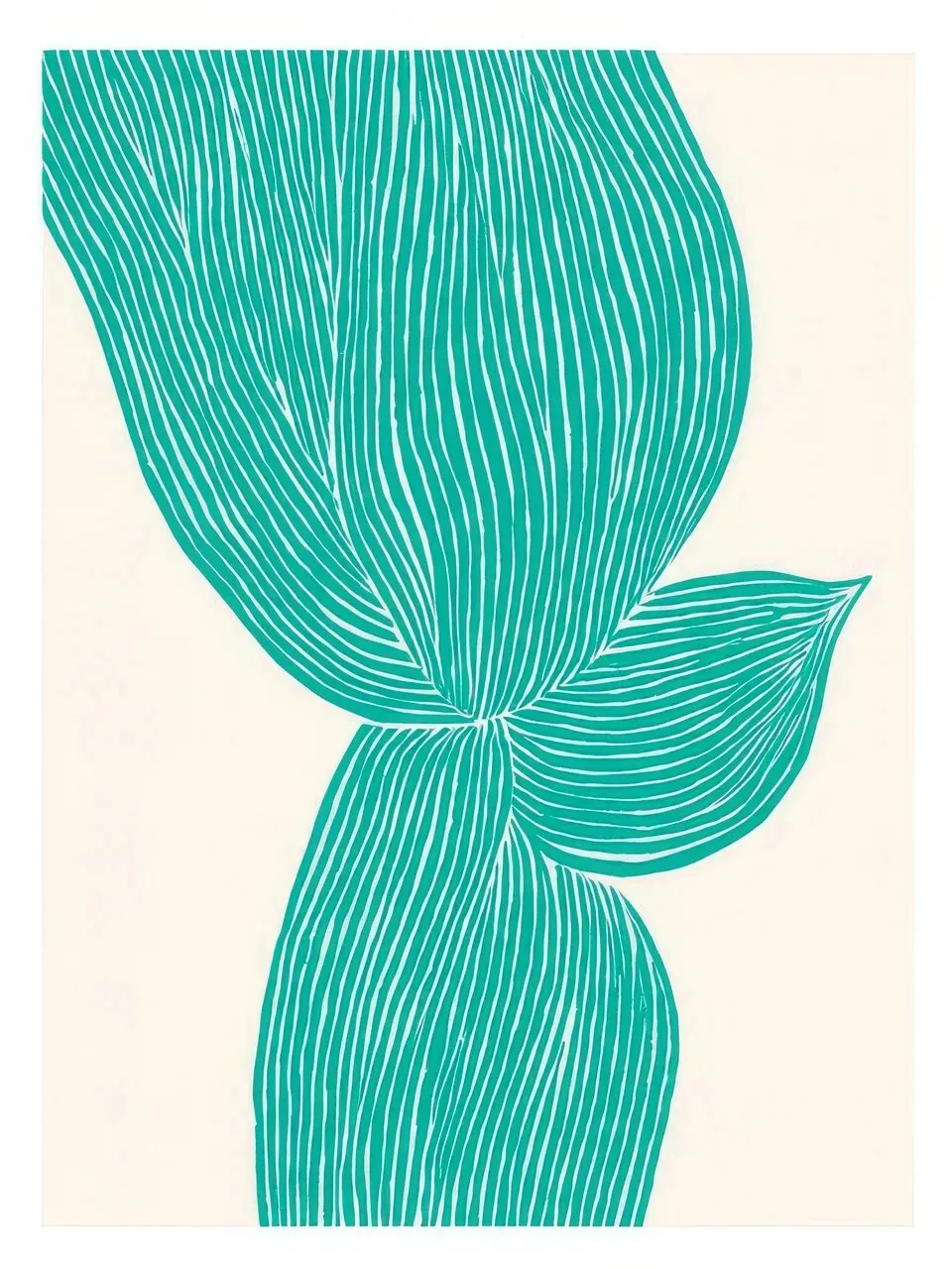Onlly poster, Turquoise Flowing Leaves: Two large turquoise leaf forms with fine linear texture meet at the centre.