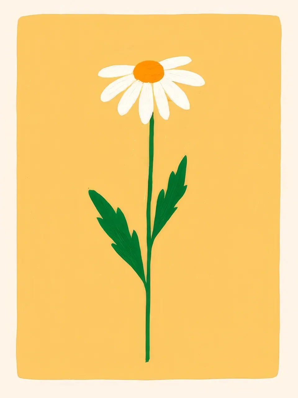 Onlly poster, Daisy on Golden Yellow: A single white daisy with a warm orange centre stands against a saturated yellow field.