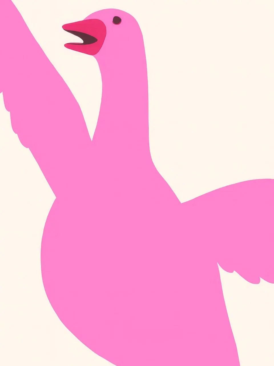 Onlly poster, Oversized Pink Bird: A simplified bright pink bird fills the frame against pale cream.