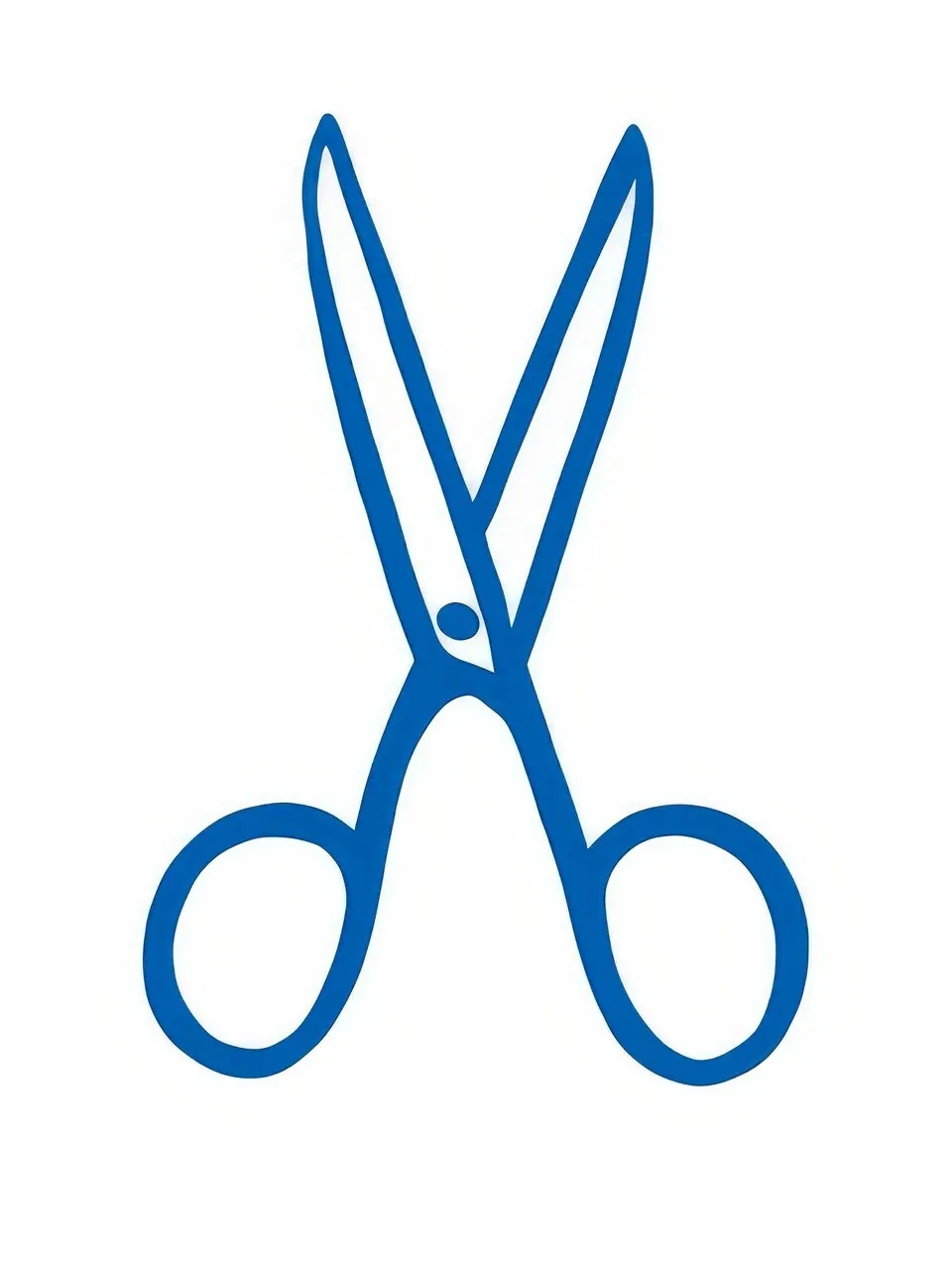 Onlly poster, Blue Scissors: A large pair of simple blue scissors is drawn on pale paper.
