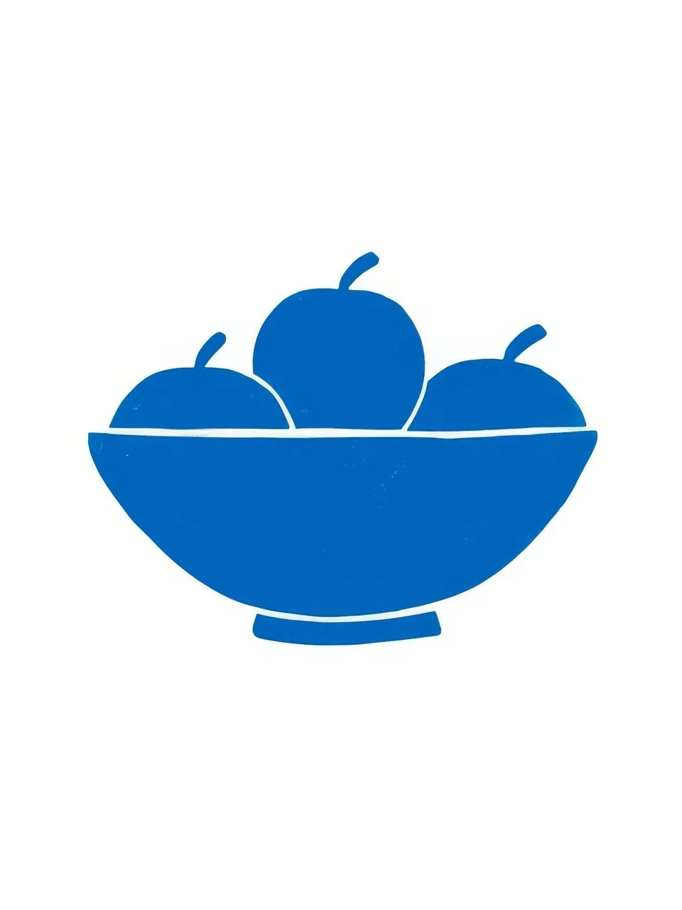 Onlly poster, Fruit in a Blue Bowl: Rounded dark-blue fruit rests in a matching bowl against a pale background.