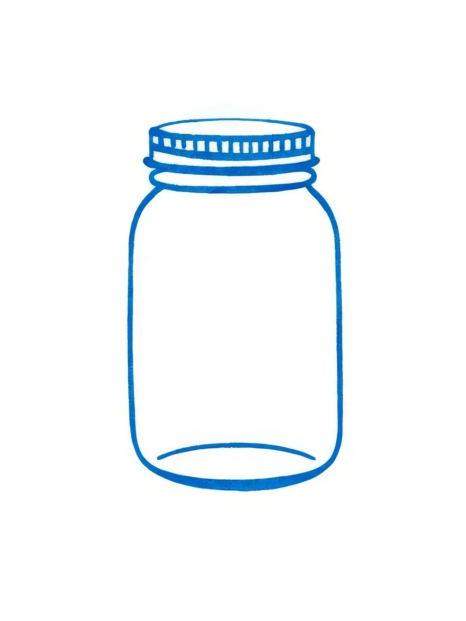 Onlly poster, Empty Glass Jar: A clear jar with a blue lid is outlined in blue on a warm pale field.