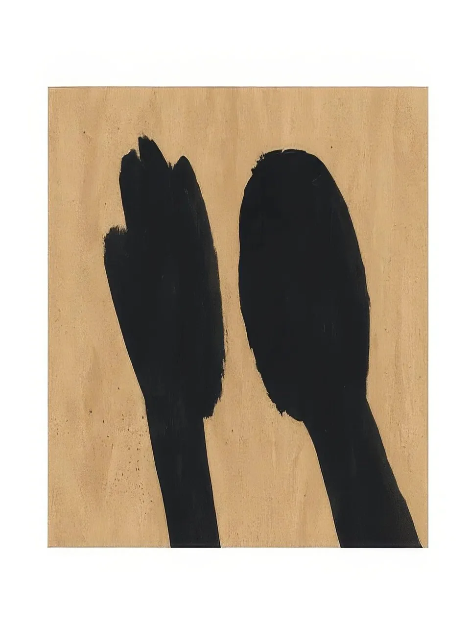 Onlly poster, Two Dark Silhouettes: Two large black silhouette shapes stand against a warm neutral background.