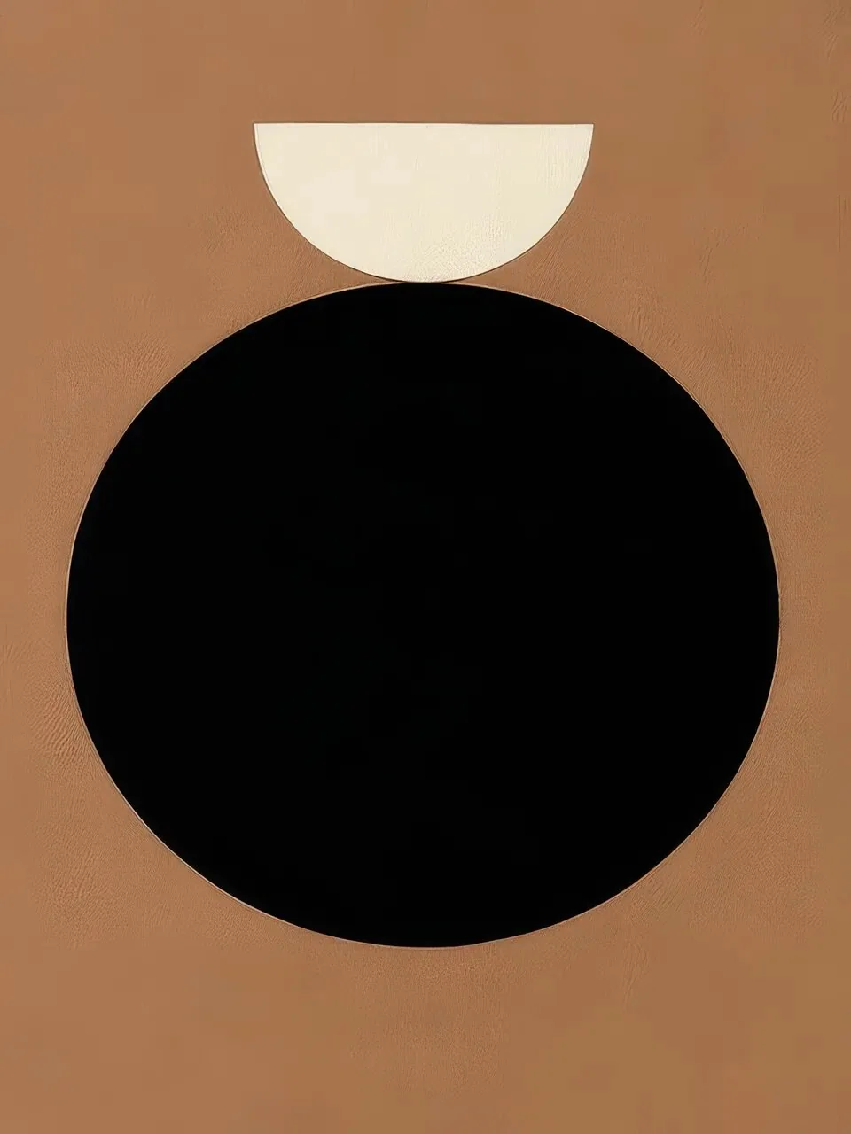 Onlly poster, Black Circle on Warm Brown: A large black circle sits beneath a pale half-disc on a warm brown field.