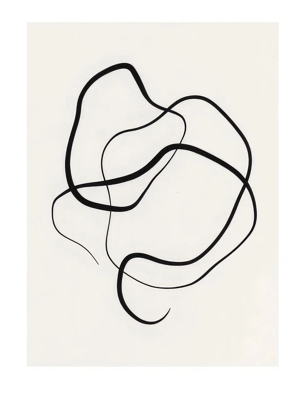 Onlly poster, Loose Continuous Knot: A fine black line loops and crosses itself over a light textured background.