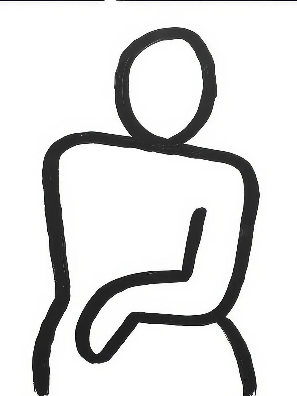 Onlly poster, Seated Figure in a Continuous Line: A bold black outline traces a compact seated figure on pale paper.