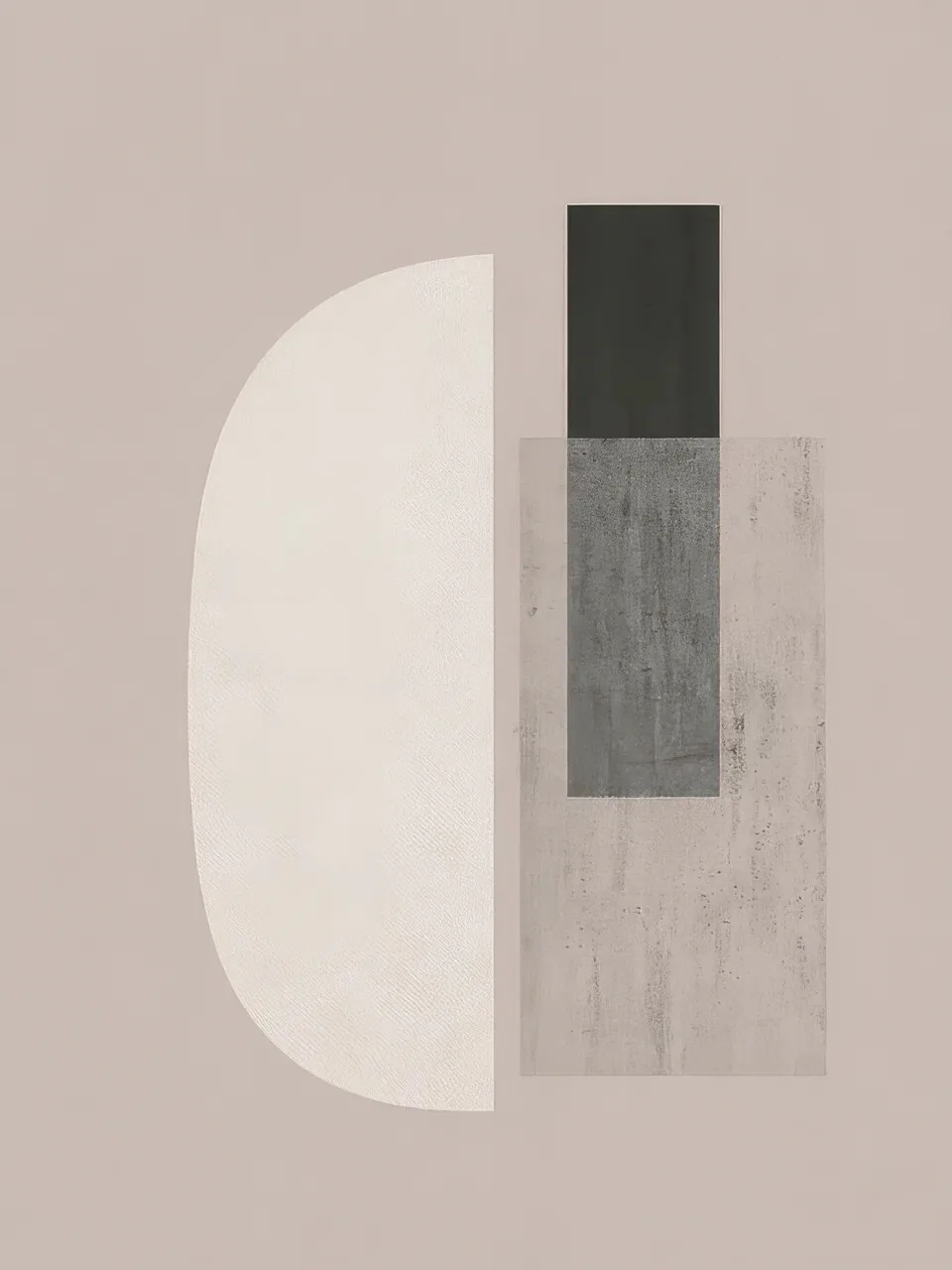 Onlly poster, Neutral Geometric Panel: A pale semicircle and dark rectangular blocks overlap in a restrained grey composition.