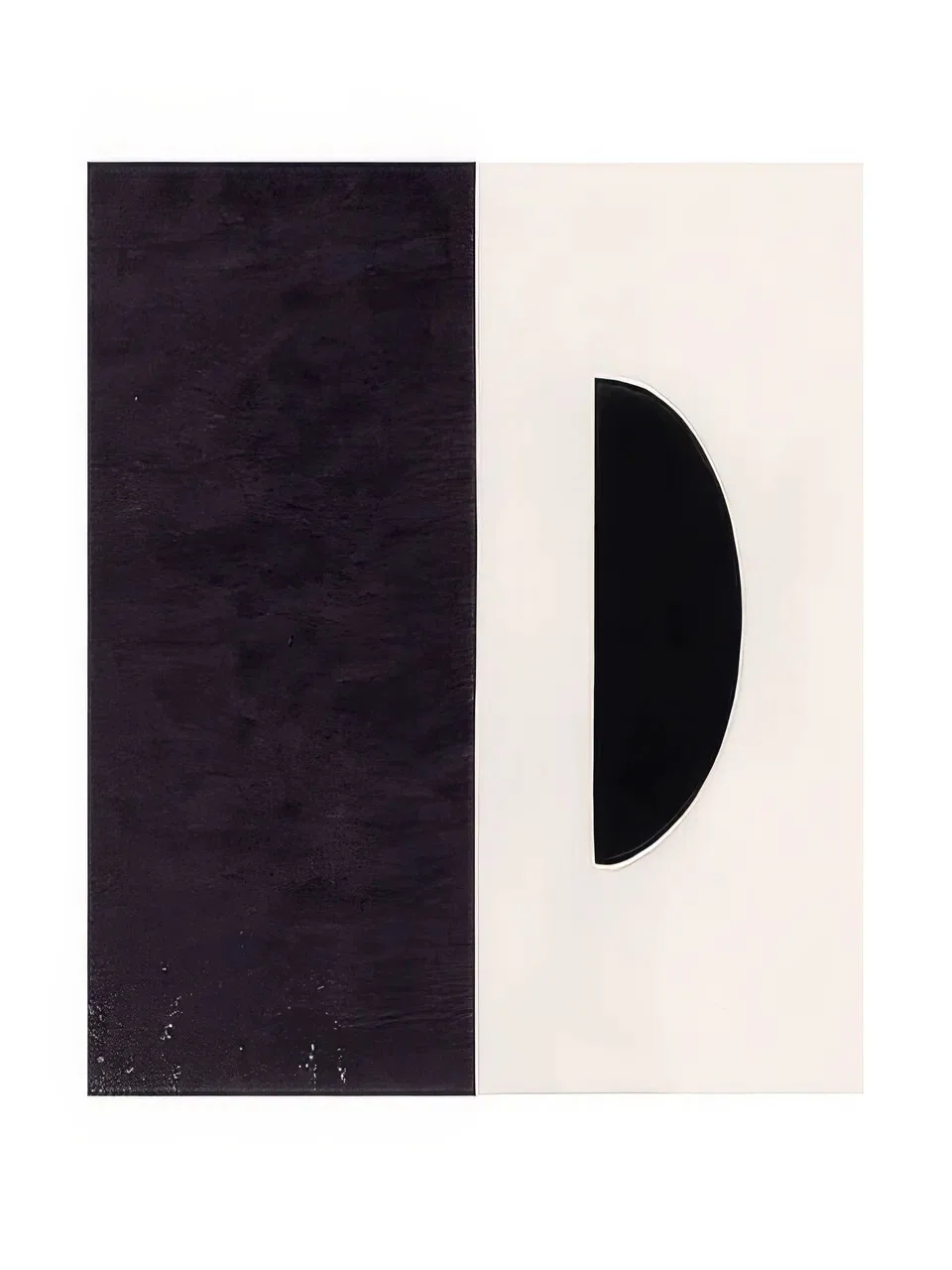 Onlly poster, Half Circle in Black and Cream: A dark vertical panel and pale half-circle form a simple two-tone study.