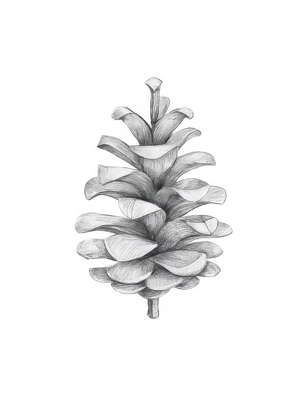 Onlly poster, Pine Cone Study: A softly shaded pine cone is centred on pale paper.