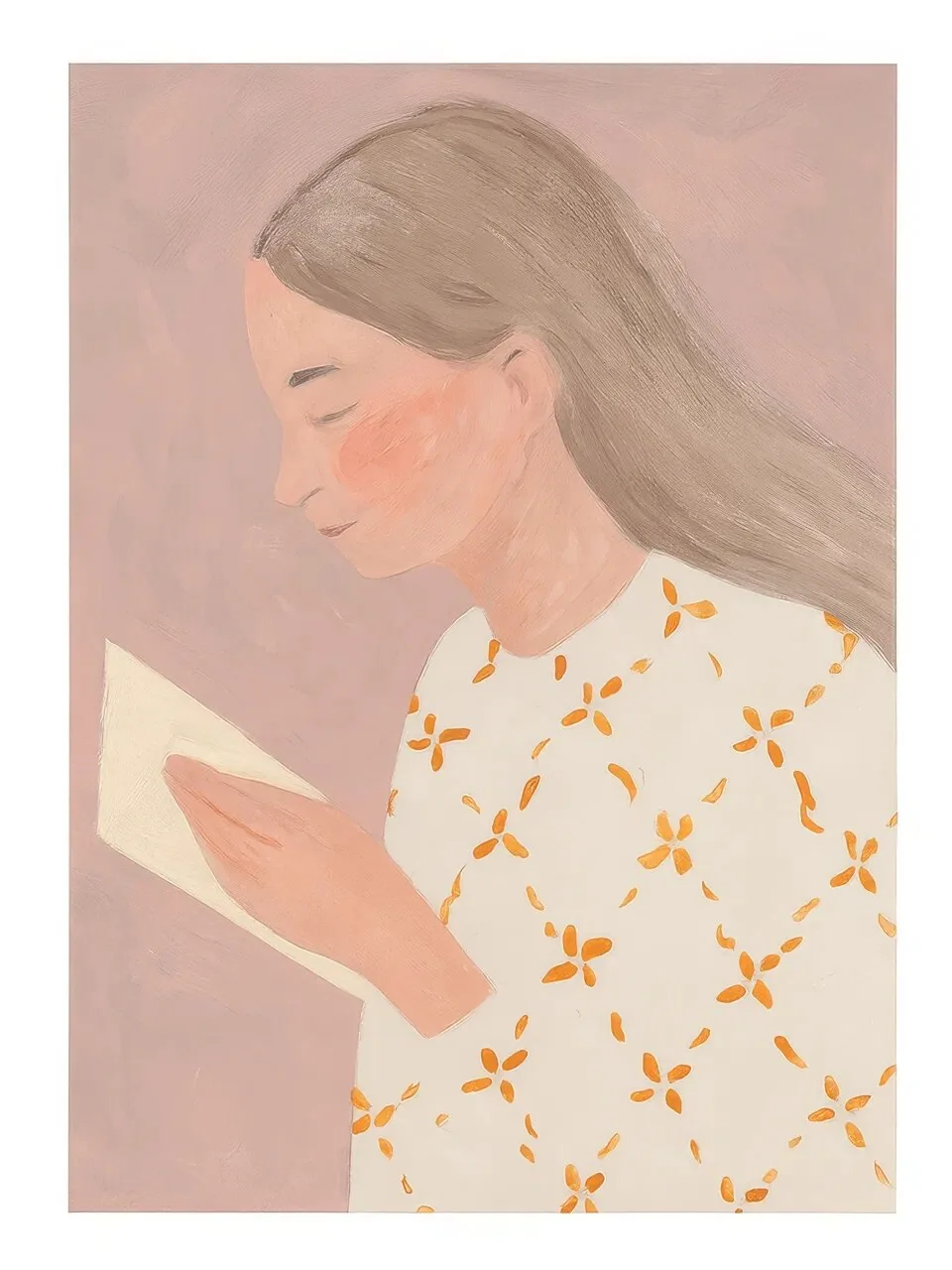 Onlly poster, Woman Reading by a Window: A woman in a pale blouse looks down at a book in a calm interior scene.