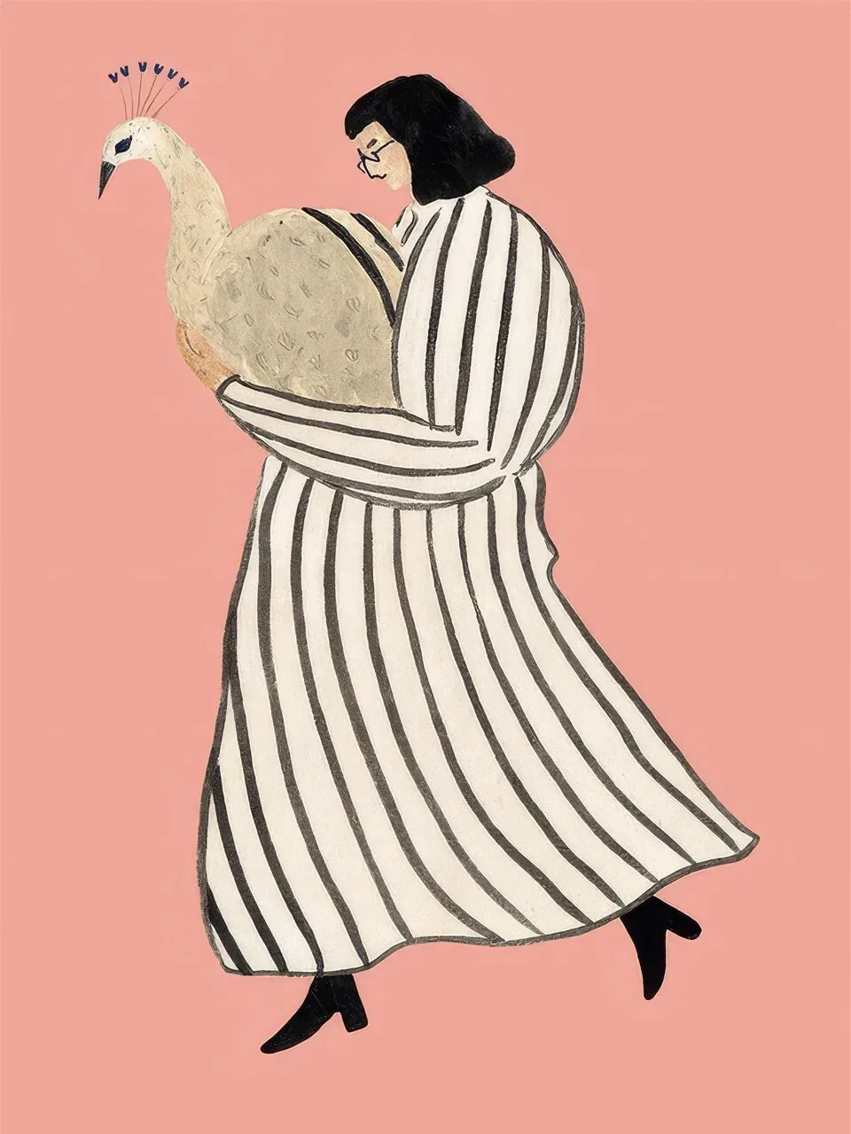 Onlly poster, Woman in a Striped Dress: A woman in a flowing black-and-cream striped dress is shown in motion.