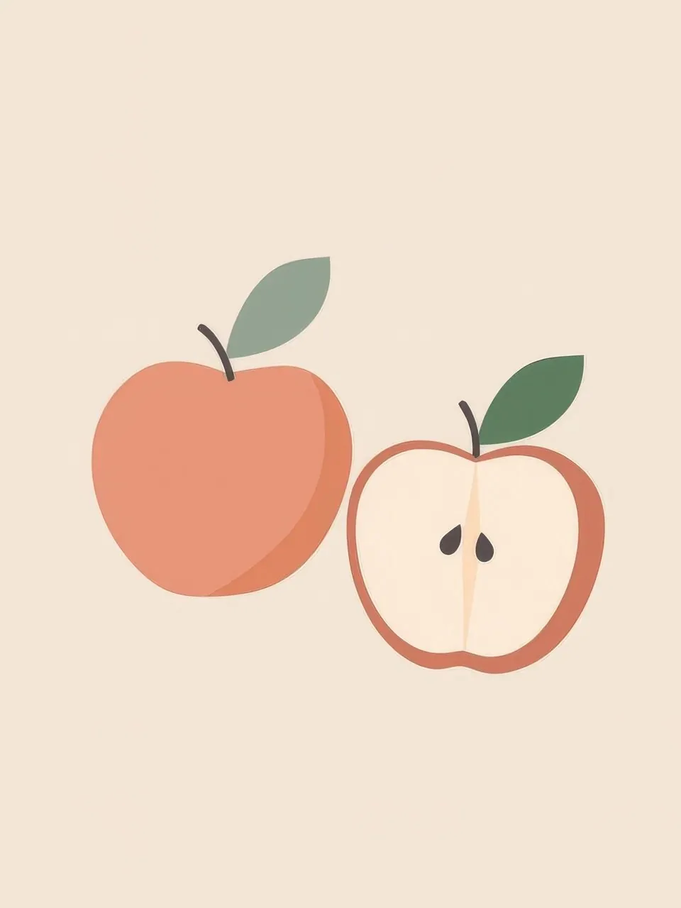 Onlly poster, Two Peaches on Pale Pink: A pair of soft peach fruits with dark green leaves is arranged simply on a light ground.