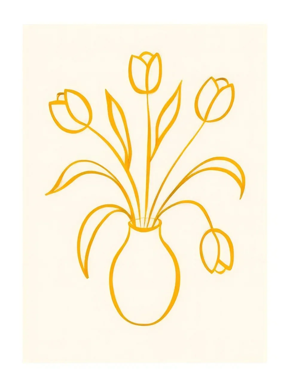 Onlly poster, Golden Branch in a Vase: Thin yellow stems with small leaves rise from a simple outlined vase.