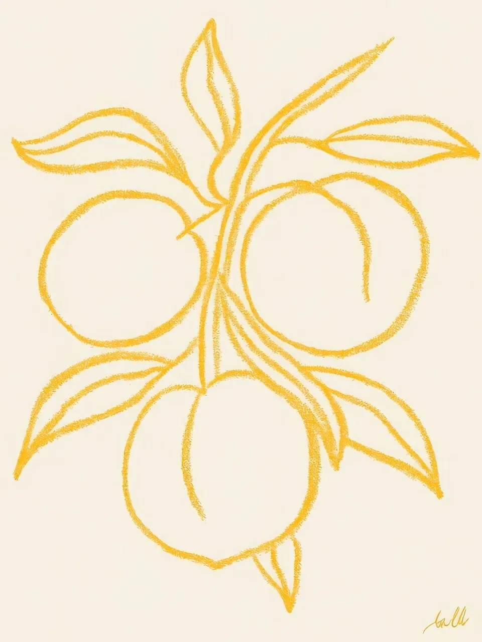 Onlly poster, Golden Branches in a Vase: Fine yellow stems spread from a simple vessel on a pale ground.