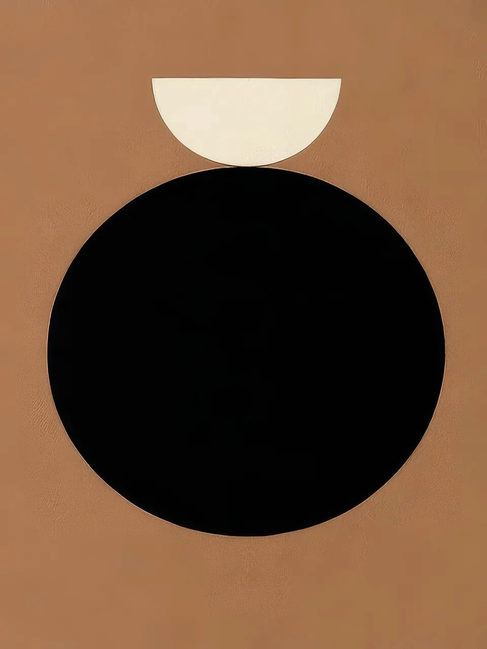 Onlly poster, Black Circle on Ochre: A large black circle sits beneath a pale half-disc on warm brown.