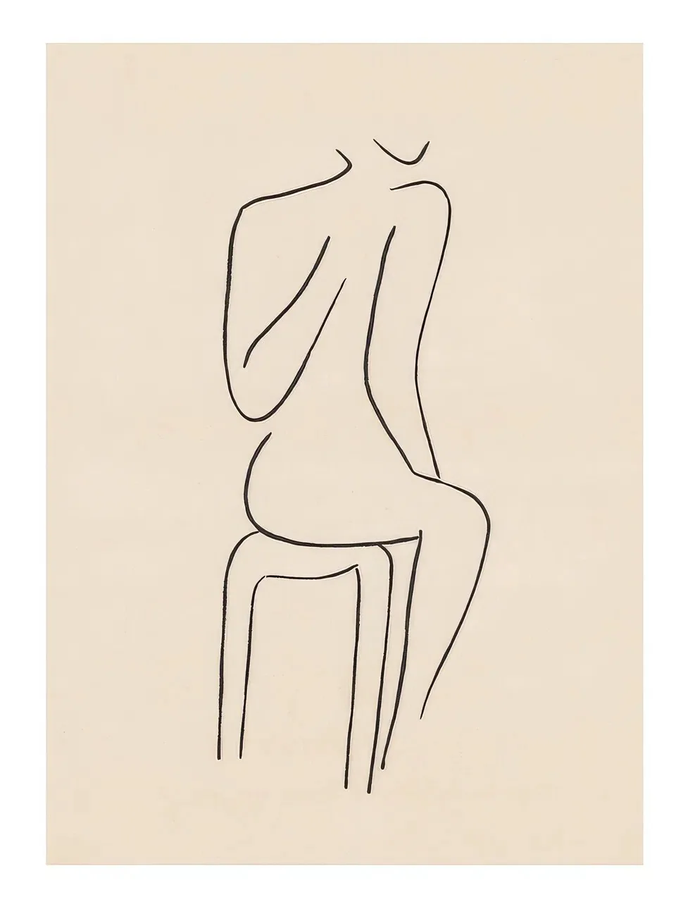 Onlly poster, Seated Figure in a Chair: A delicate continuous line traces a person seated sideways on a simple chair.