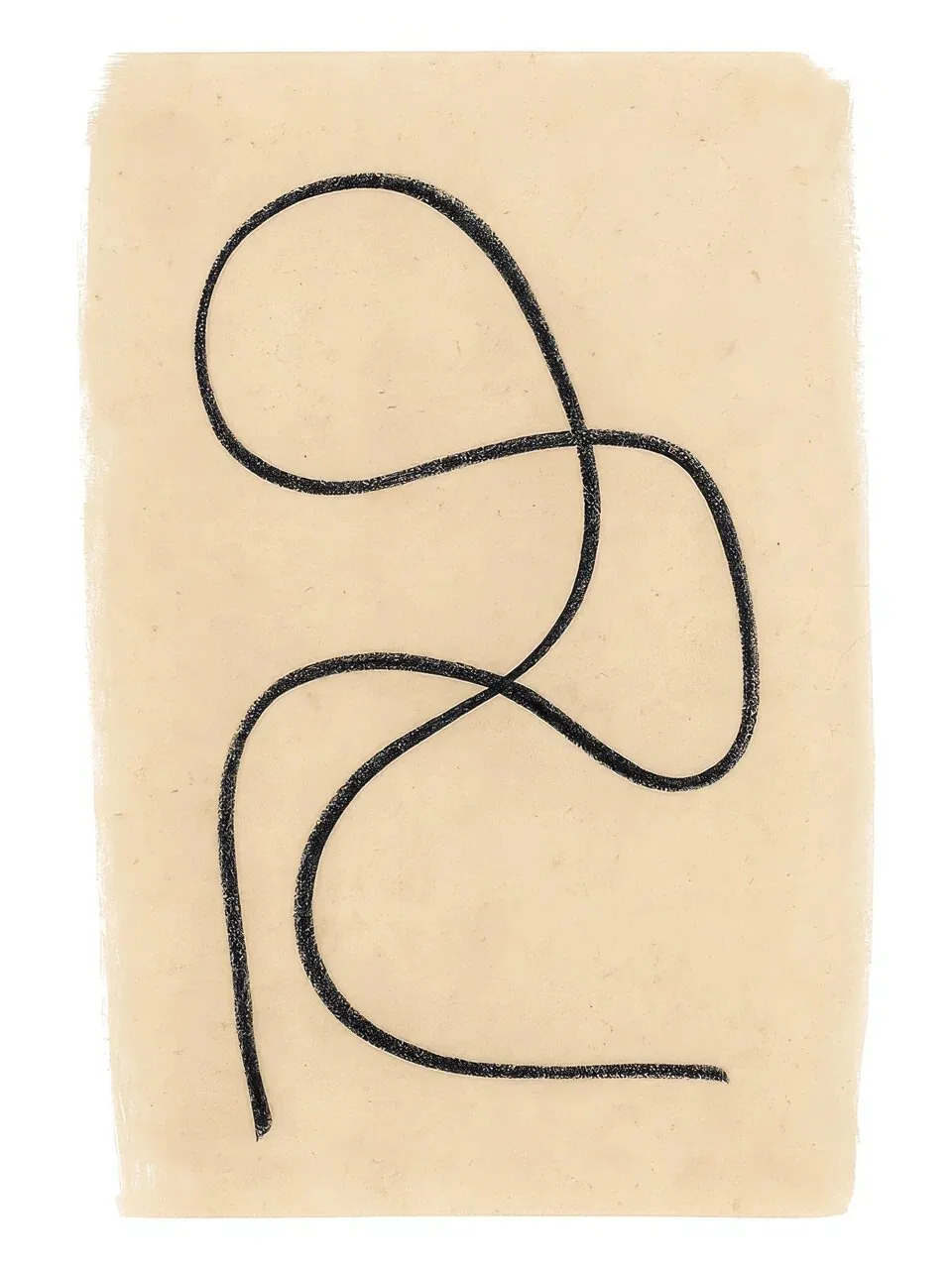 Onlly poster, Looping Line on Beige: A single dark continuous line forms a loose knot on textured cream.