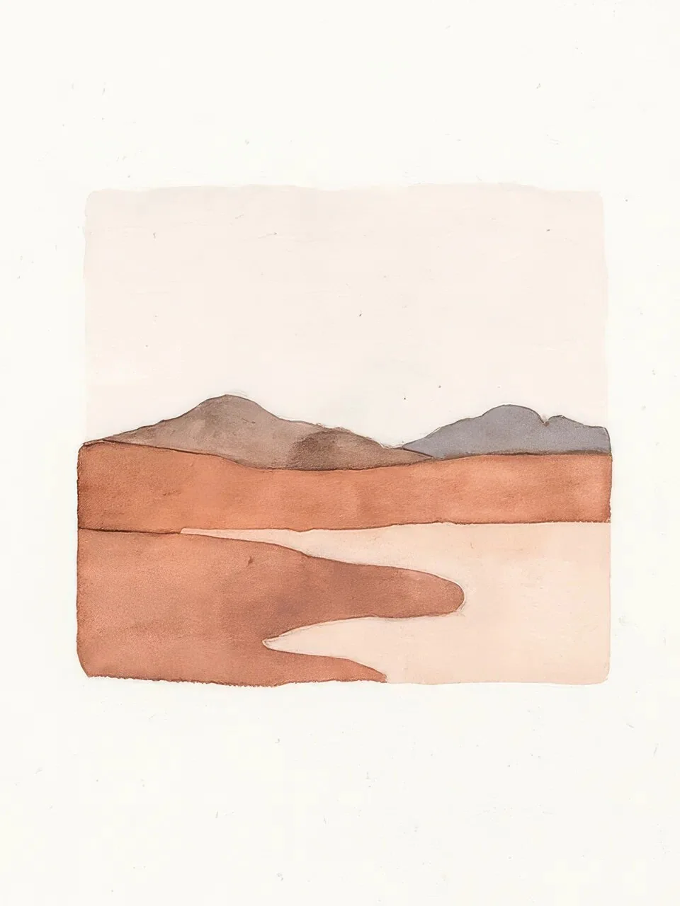 Onlly poster, Layered Hills in Muted Colours: Soft strips of blue, green and terracotta suggest distant hills and open land.