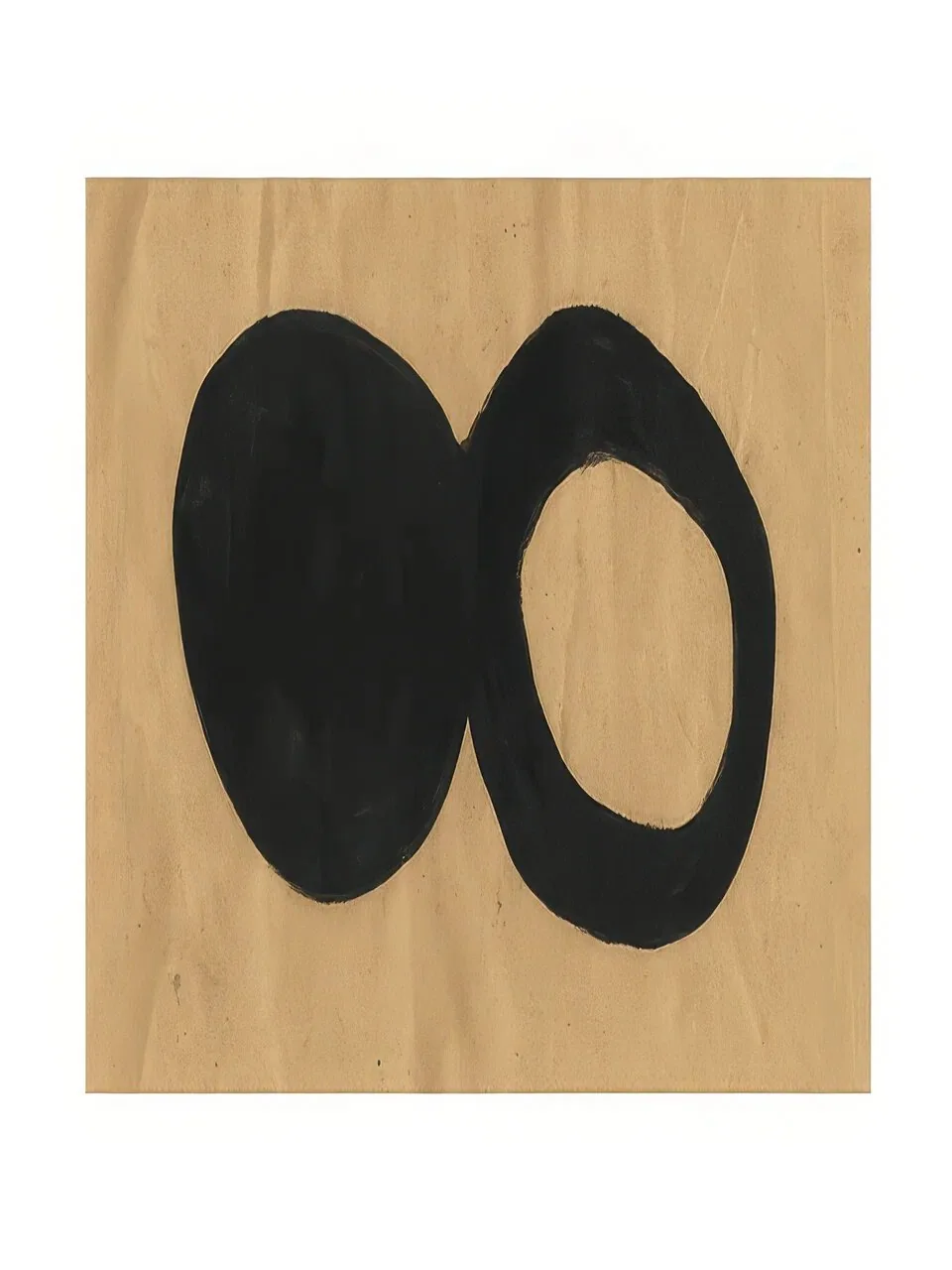 Onlly poster, Two Black Ovals on Tan: Two large dark ovals sit on a warm ochre ground.