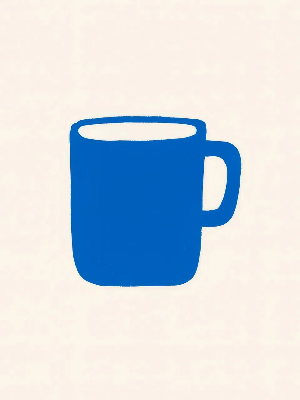 Onlly poster, Blue Coffee Mug: A simple blue mug is isolated on a warm pale background.