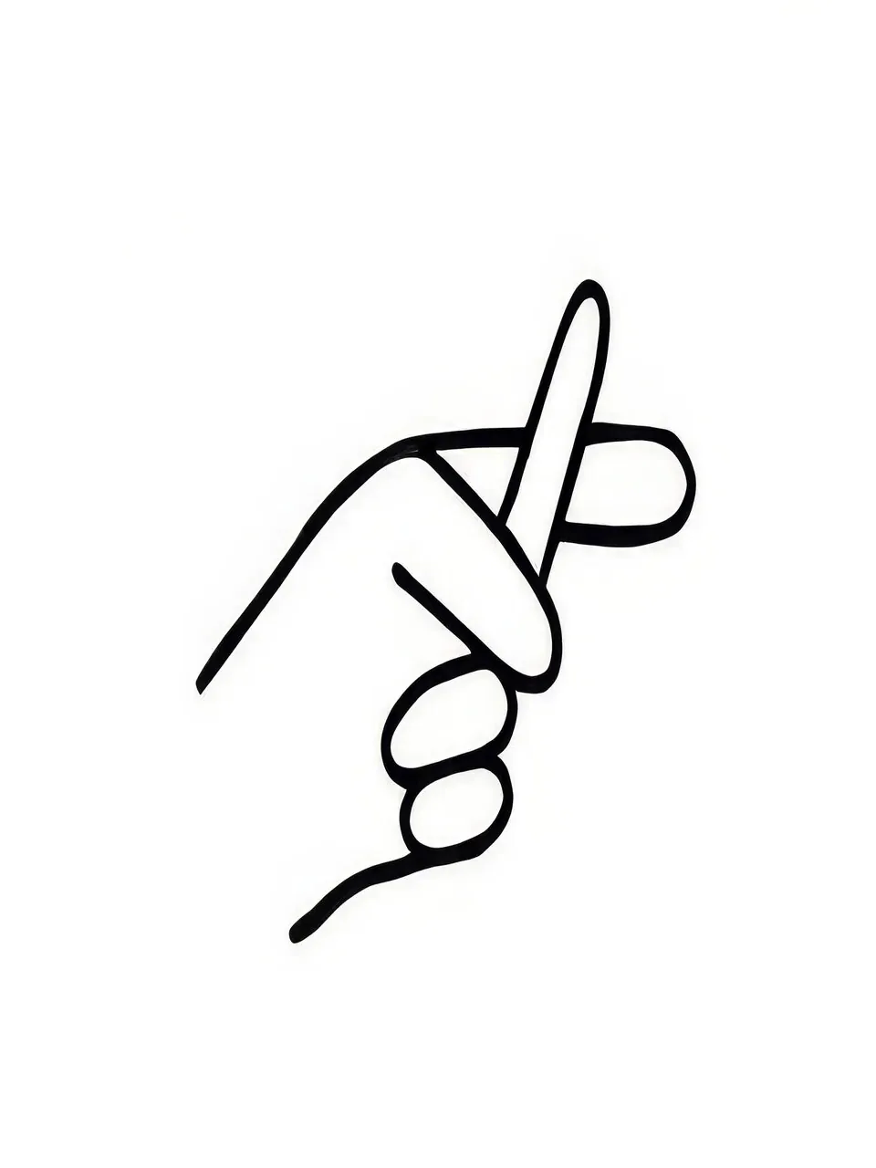 Onlly poster, Hand with a Raised Finger: A spare black line drawing of a hand is set on white.