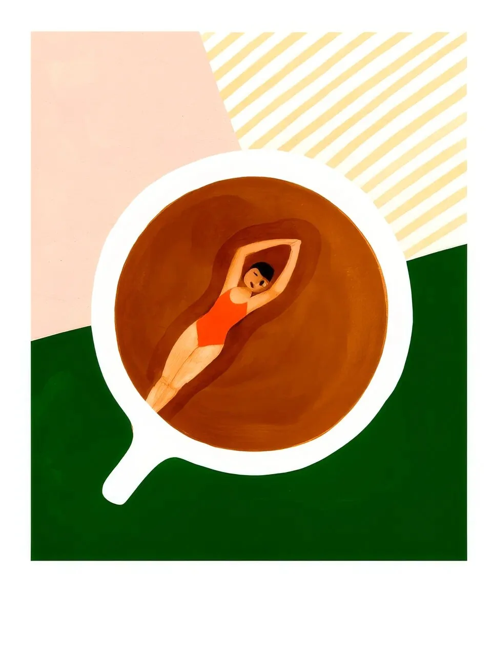 Onlly poster, Coffee Cup from Above: A dark coffee cup is seen from above against green with a long pale spoon.
