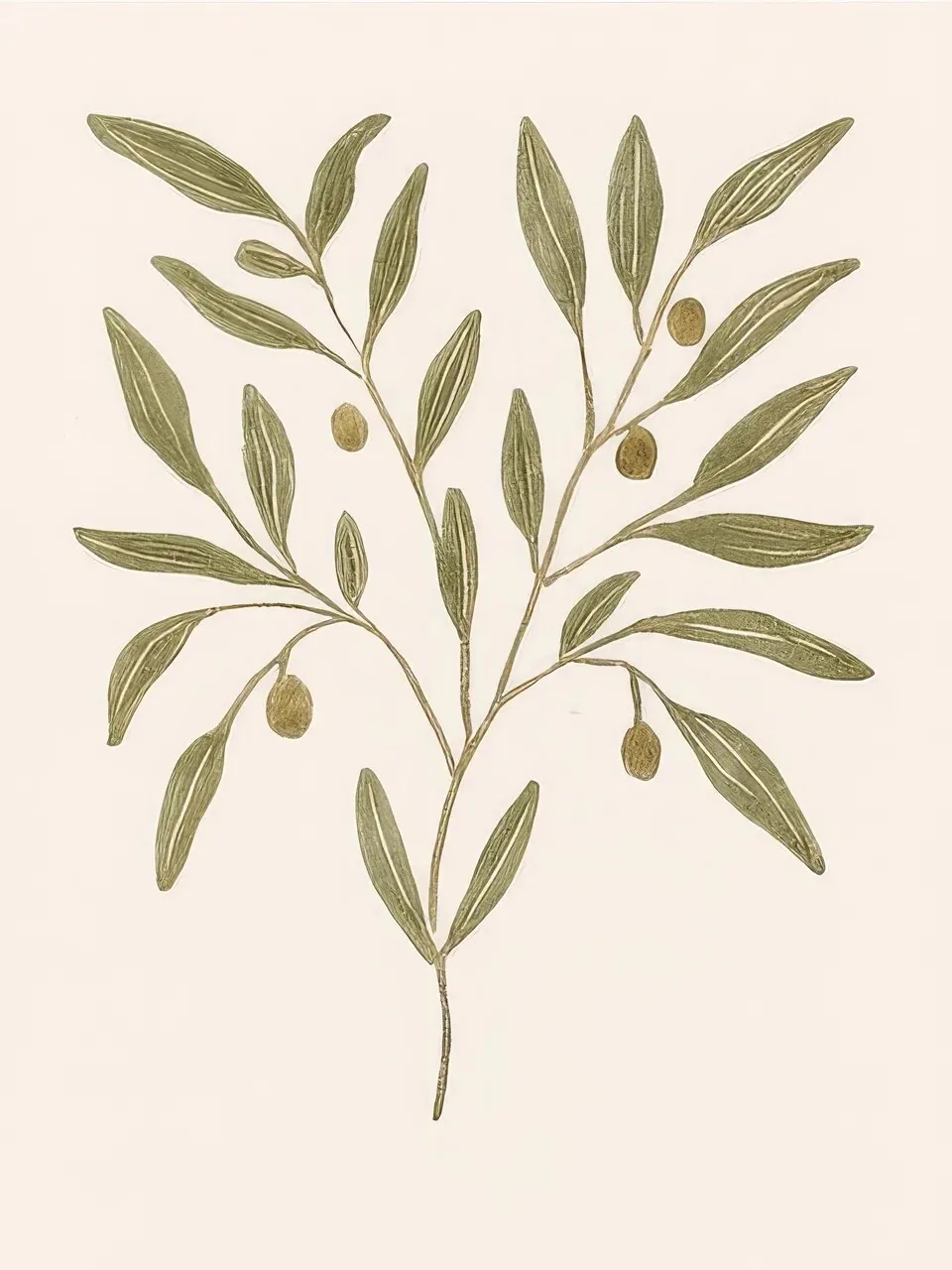 Onlly poster, Olive Branch in Soft Green: A leafy olive branch arches gently across a warm ivory background.