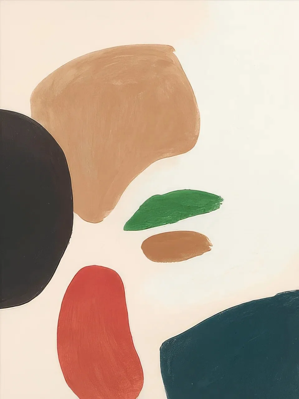 Onlly poster, Earth-Tone Abstract Shapes: Rounded forms in rust, brown, cream and muted green overlap on pale ground.