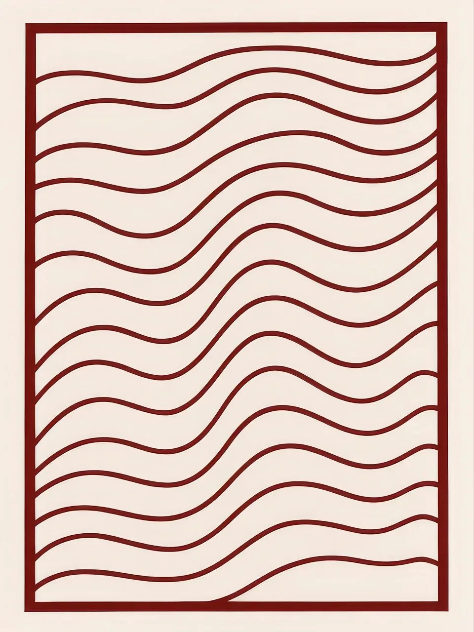 Onlly poster, Waves inside a Frame: Fine burgundy waves repeat inside a simple rectangular border.