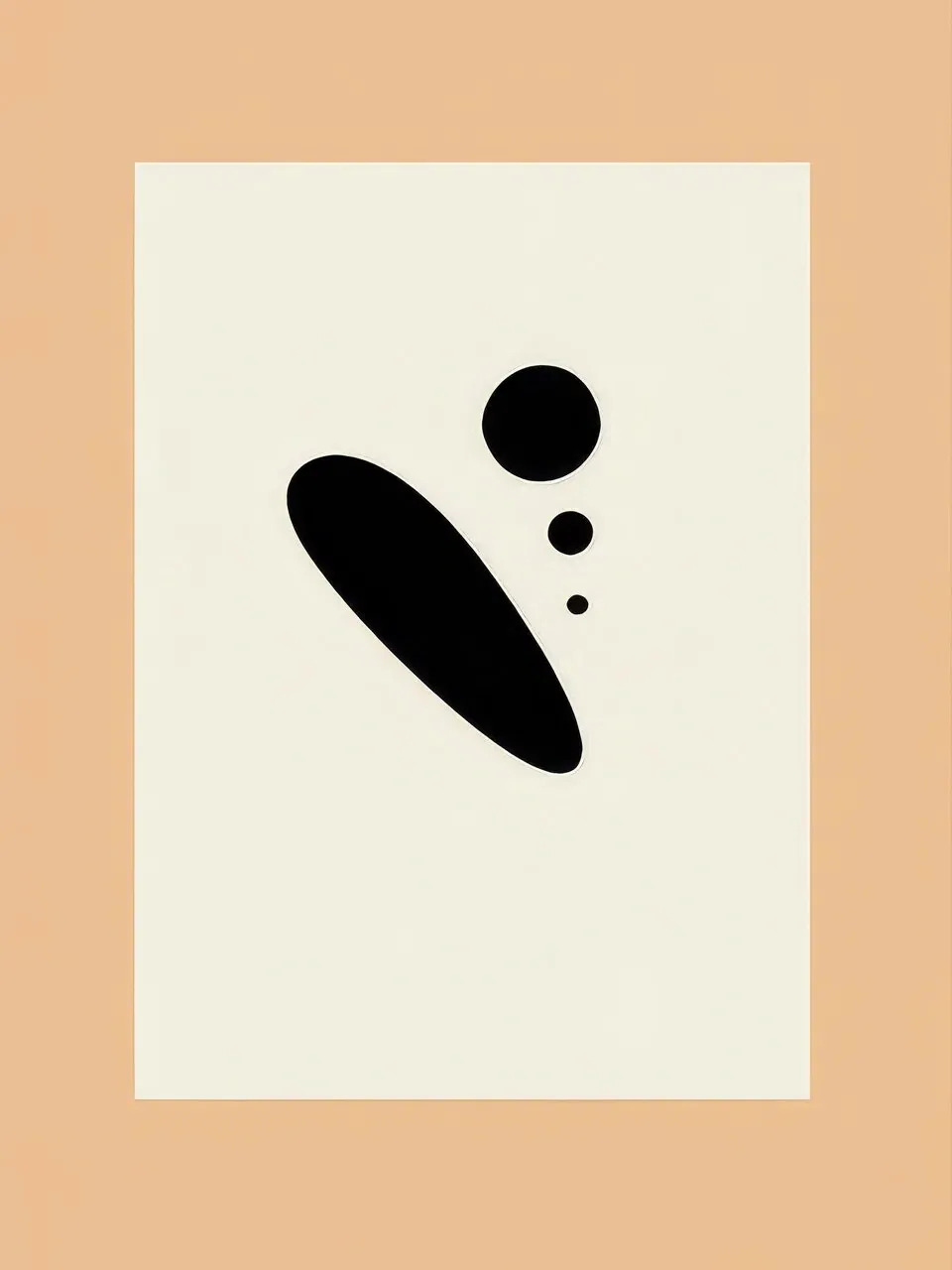 Onlly poster, Black and Ochre Marks: A few dark abstract marks and a small ochre form float within a warm border.