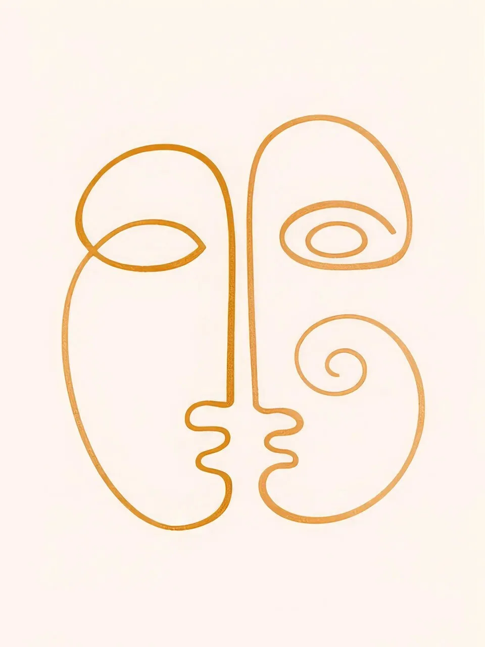 Onlly poster, Continuous Profile Face: A single dark line traces a stylized face in profile on warm cream.